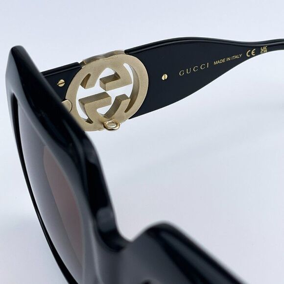 NEW Gucci GG1022S 005 Black Brown Square Chain Women Sunglasses - Picture 8 of 14